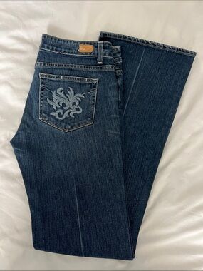 PAIGE Dark Blue Bootcut Jeans with Embroidered Back Pocket size 30 x 34